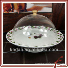 Round shape procelain cake stand with plastic cover